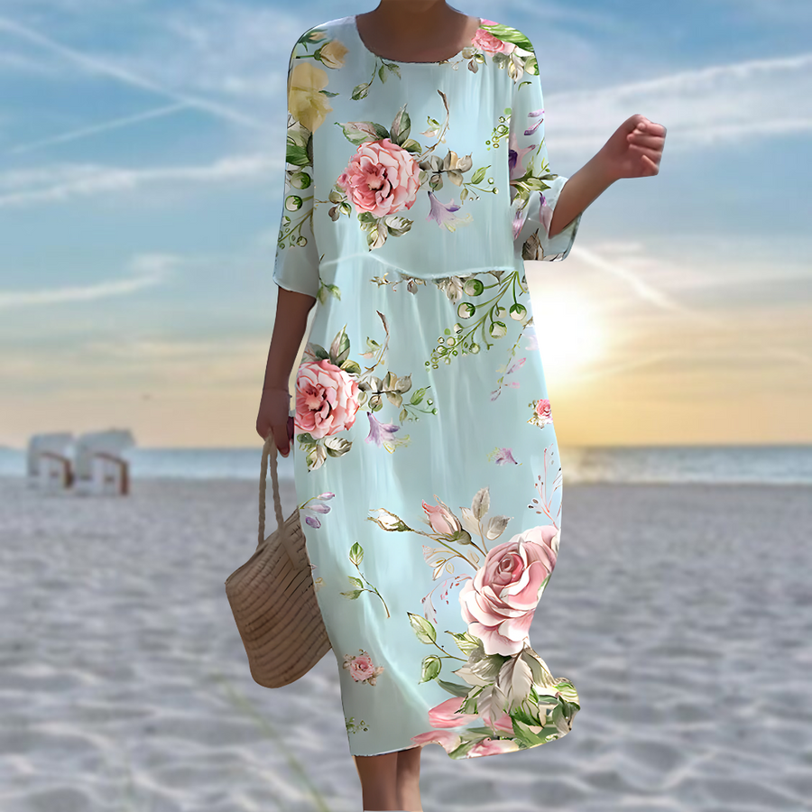Miranda | Elegant Floral Dress Covering the Belly