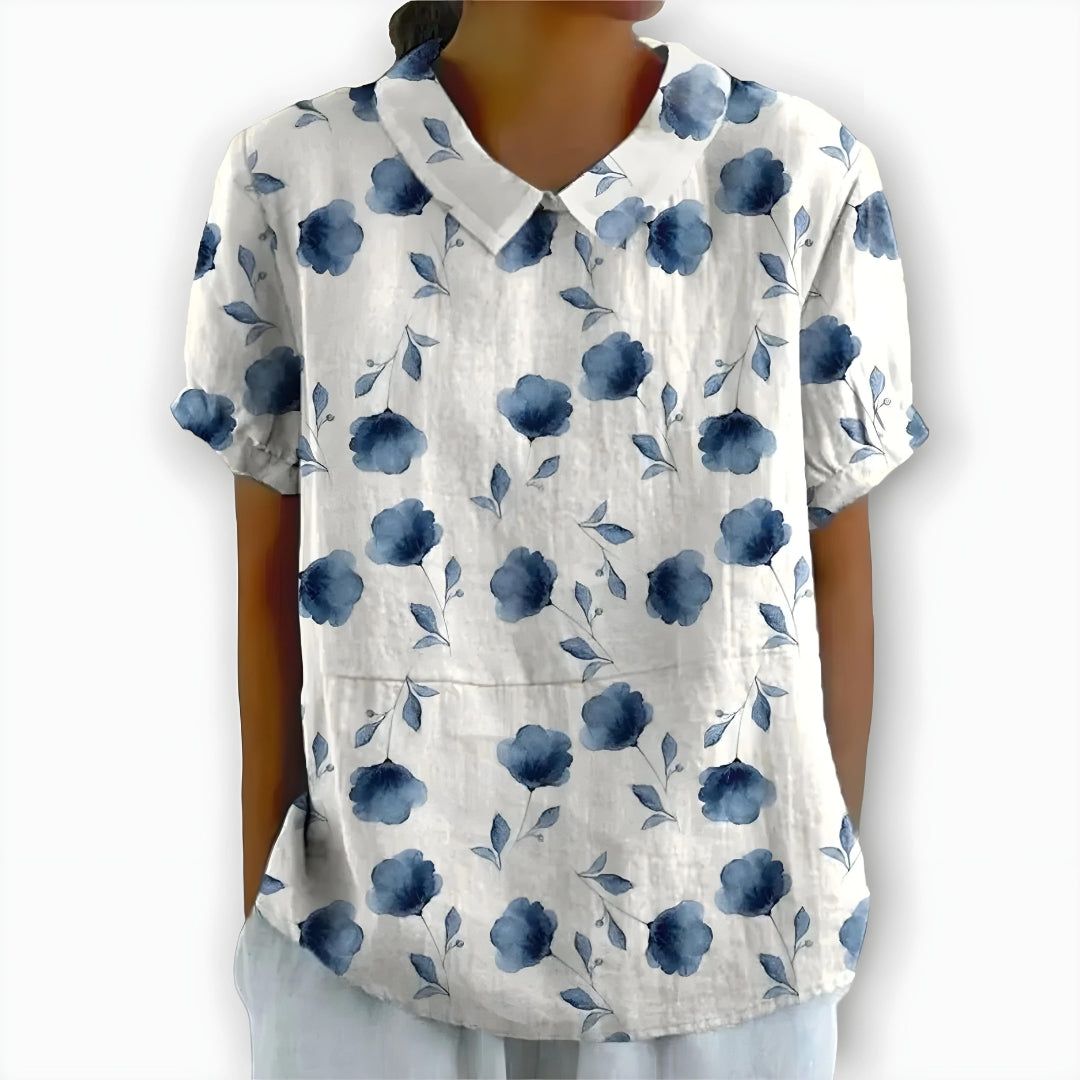 Charlotte | Cotton & Linen Floral Blouse
