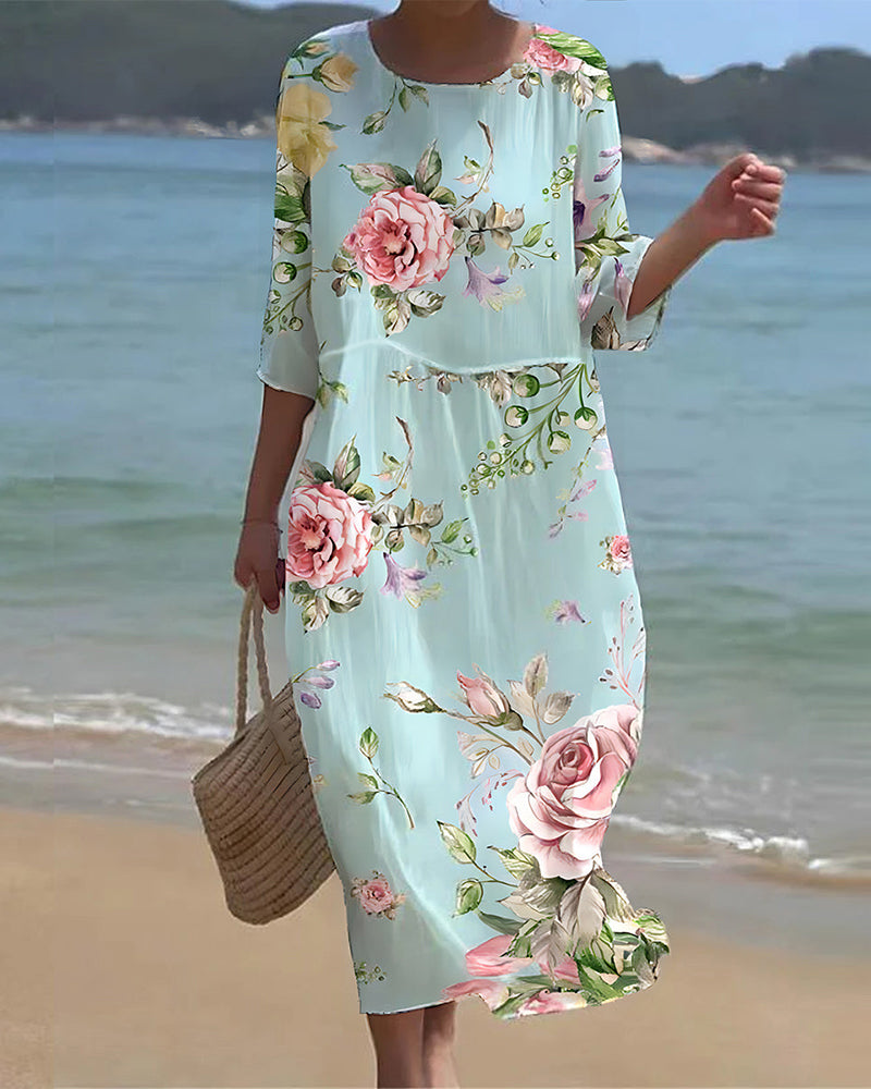 Miranda | Elegant Floral Dress Covering the Belly