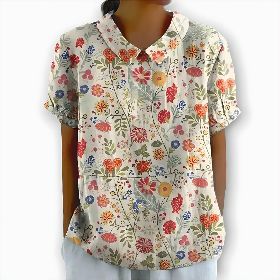 Charlotte | Cotton & Linen Floral Blouse