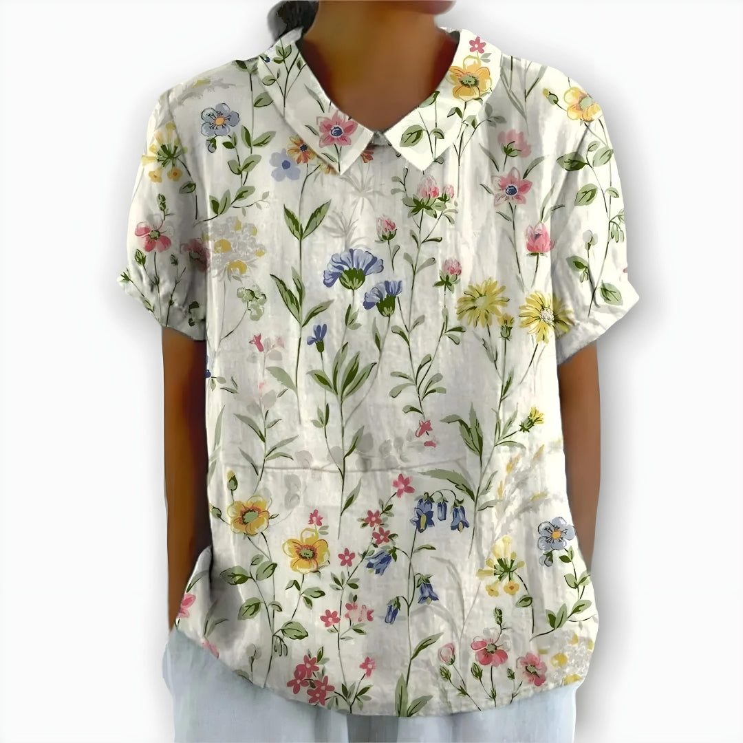 Charlotte | Cotton & Linen Floral Blouse