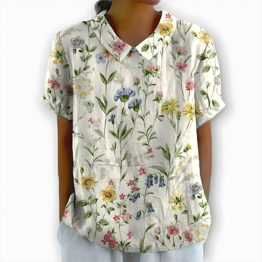 Charlotte | Cotton & Linen Floral Blouse