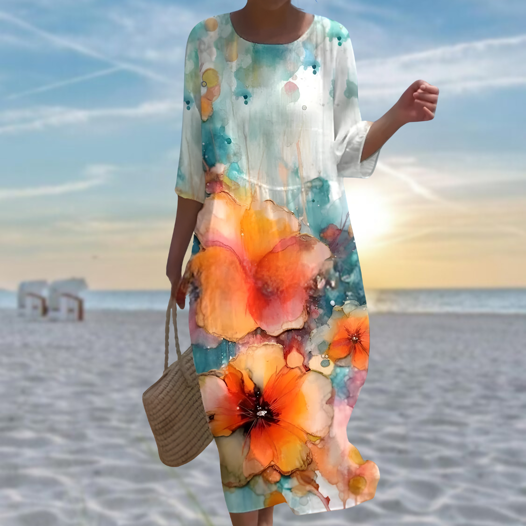 Miranda | Elegant Floral Dress Covering the Belly