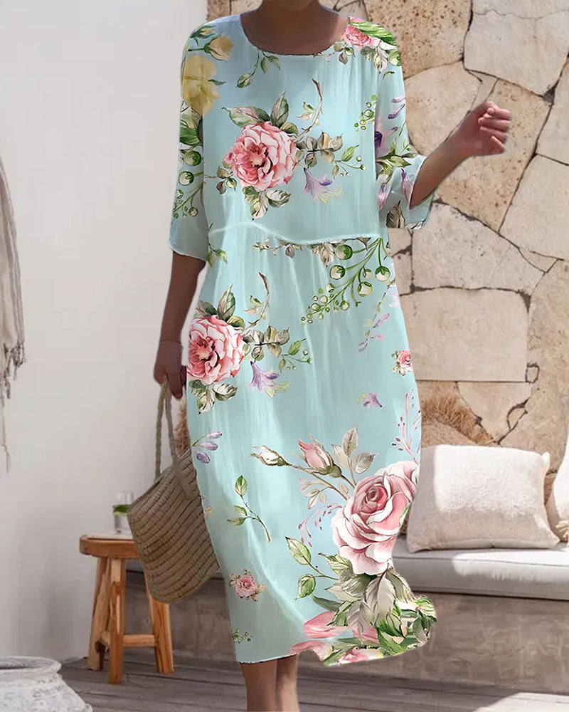 Miranda | Elegant Floral Dress Covering the Belly