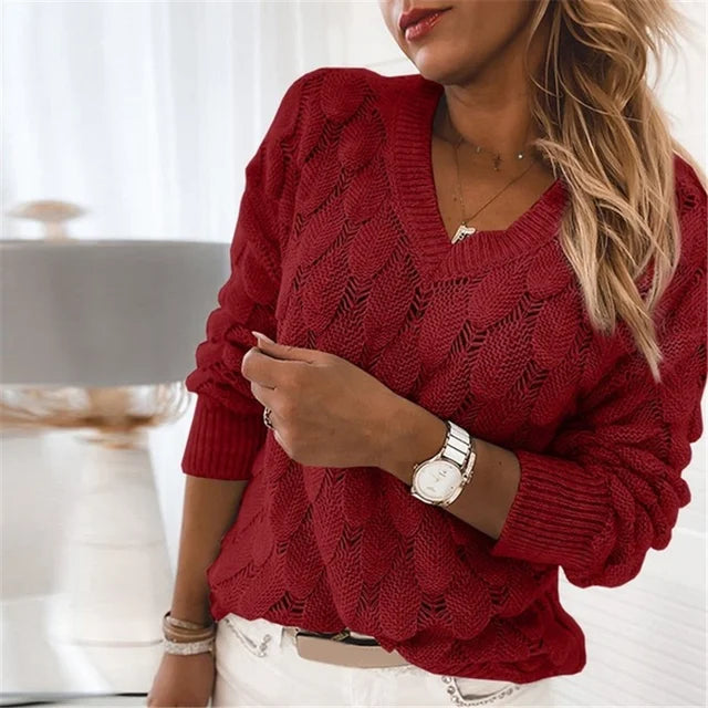 Diana – Chic V-Neck Cotton Jumper