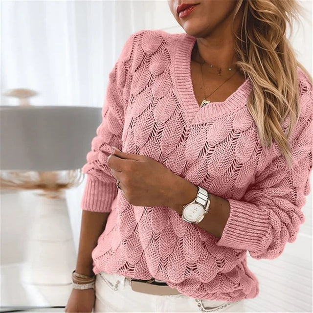 Diana – Chic V-Neck Cotton Jumper