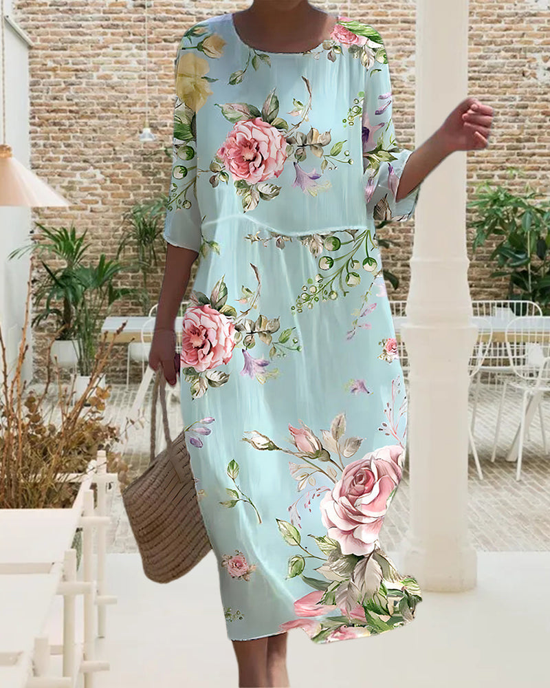Miranda | Elegant Floral Dress Covering the Belly