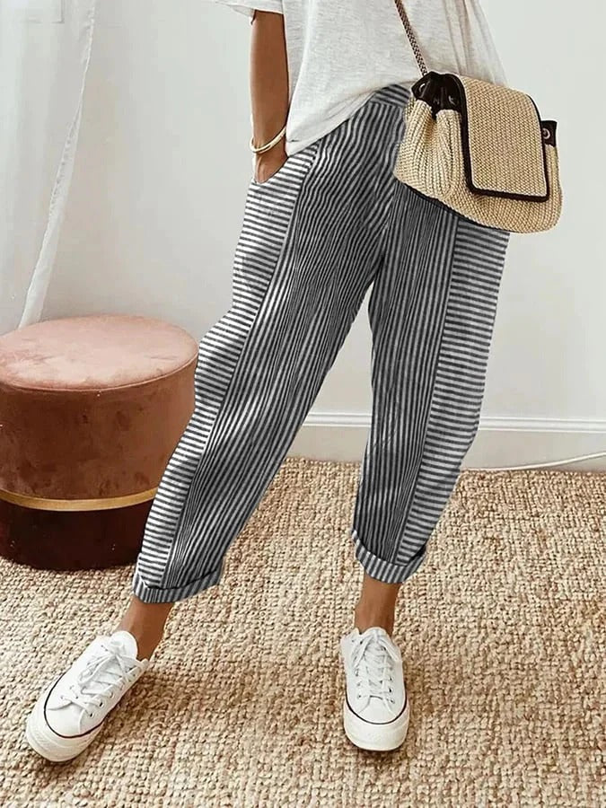 Kae – Striped Linen-Blend Trousers