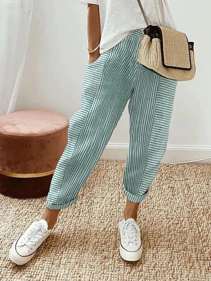 Kae – Striped Linen-Blend Trousers