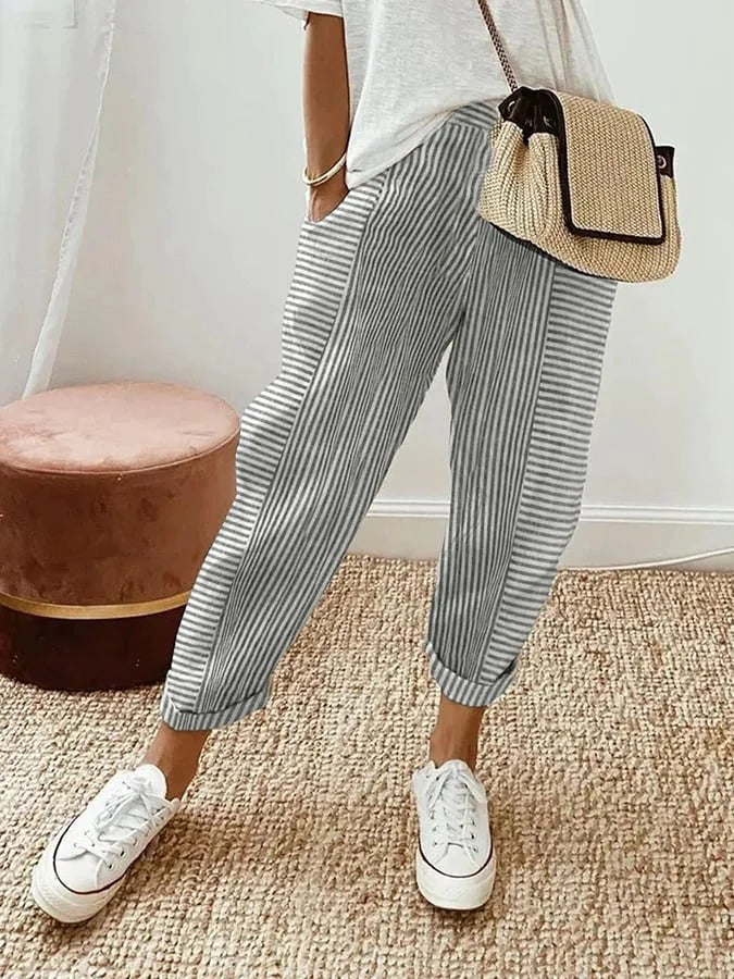 Kae – Striped Linen-Blend Trousers