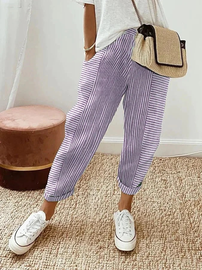 Kae – Striped Linen-Blend Trousers