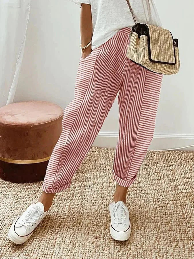 Kae – Striped Linen-Blend Trousers